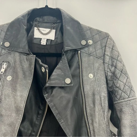 Muubaa Crackle Black Lamb Leather Biker Motorcycle Jacket Quilted Zip Up 6 - Picture 11 of 16